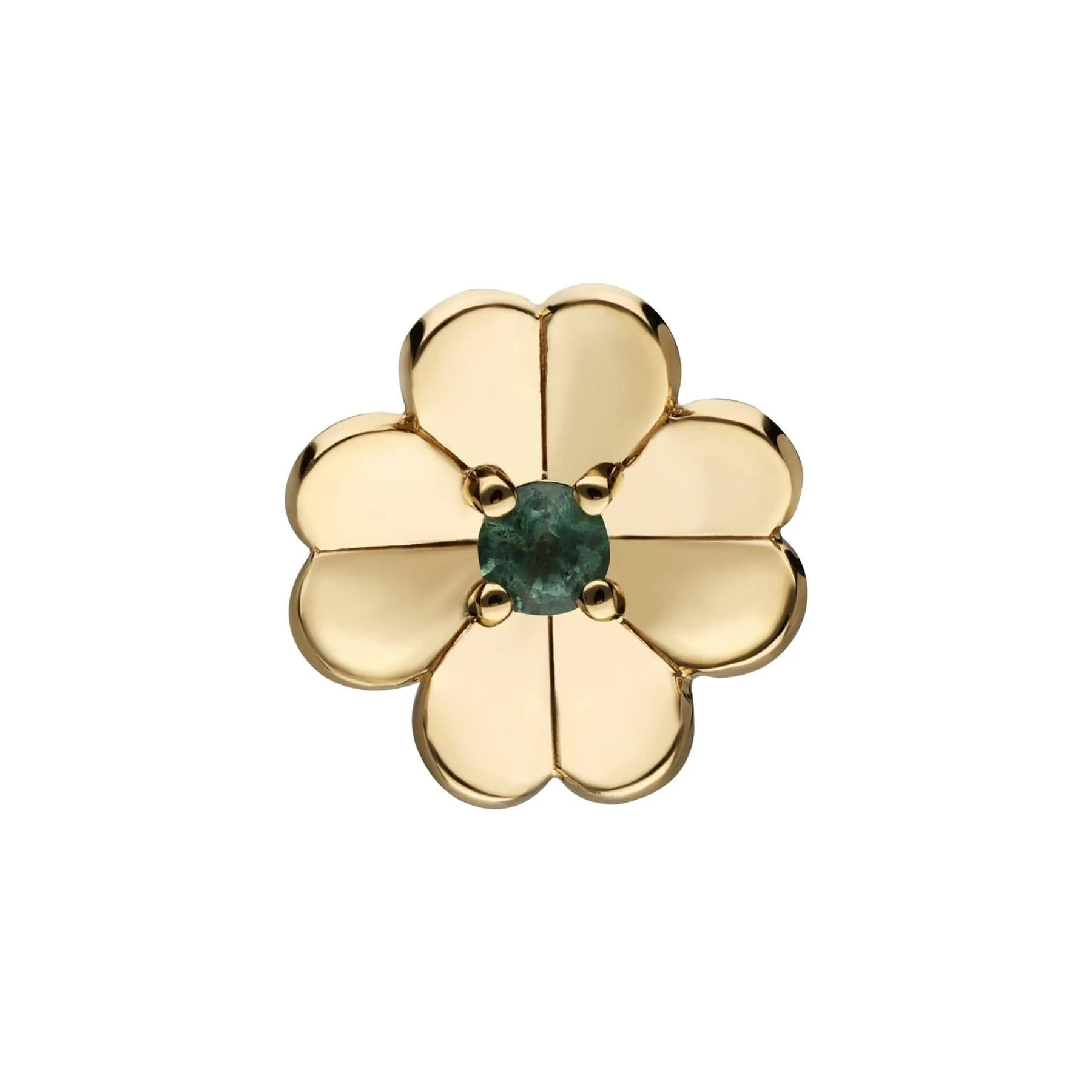 Gardenia Emerald Clover Pin In 9ct Yellow Gold sold by Gemondo Jewellery