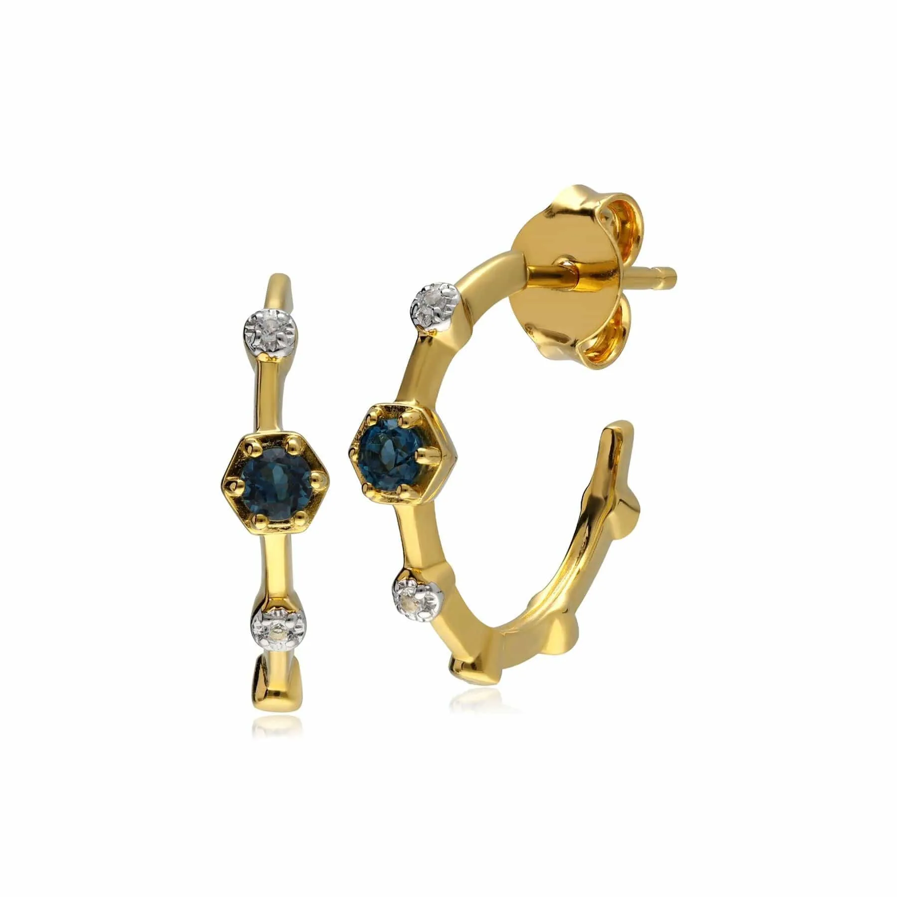 Modern Glam Topaz Mini Hoop Earrings in Gold Plated Sterling Silver sold by Gemondo Jewellery