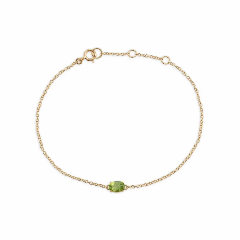 Classic Oval Peridot Single Stone Bracelet in 9ct Yellow Gold sold by Gemondo Jewellery
