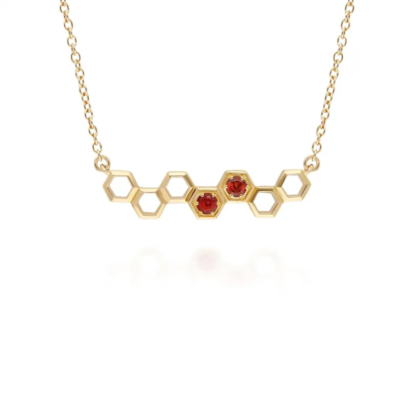 Honeycomb Inspired Garnet Link Necklace in 9ct Yellow Gold sold by Gemondo Jewellery