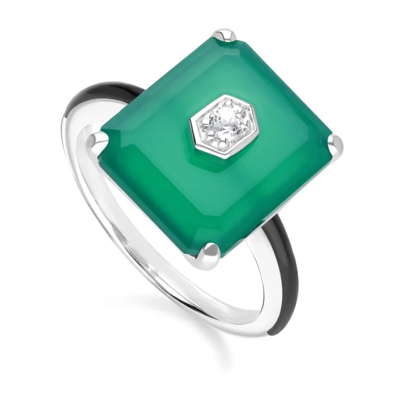 Grand Deco Chalcedony & White Topaz Statement Ring In Sterling Silver sold by Gemondo Jewellery