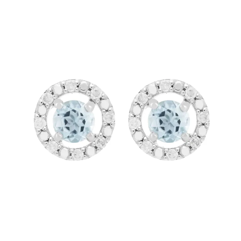 Classic Round Aquamarine Stud Earrings with Detachable Diamond Round Ear Jacket in 9ct White Gold sold by Gemondo Jewellery