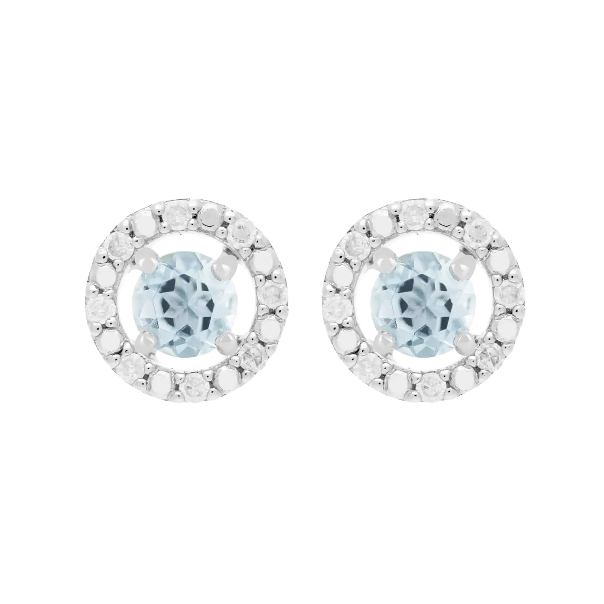 Classic Round Aquamarine Stud Earrings with Detachable Diamond Round Ear Jacket in 9ct White Gold sold by Gemondo Jewellery