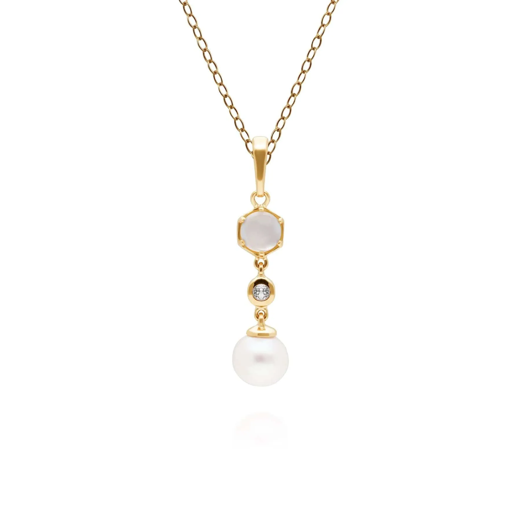 Modern Pearl, Moonstone & Topaz Drop Pendant in Gold Plated Silver sold by Gemondo Jewellery