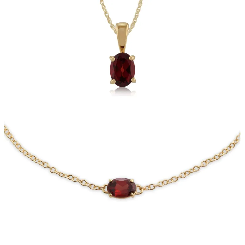 Classic Oval Garnet Single Stone Pendant & Bracelet Set in 9ct Yellow Gold sold by Gemondo Jewellery