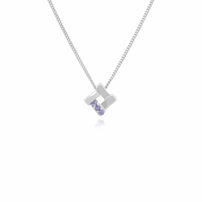 Classic Round Tanzanite Square Crossover Pendant in 925 Sterling Silver sold by Gemondo Jewellery