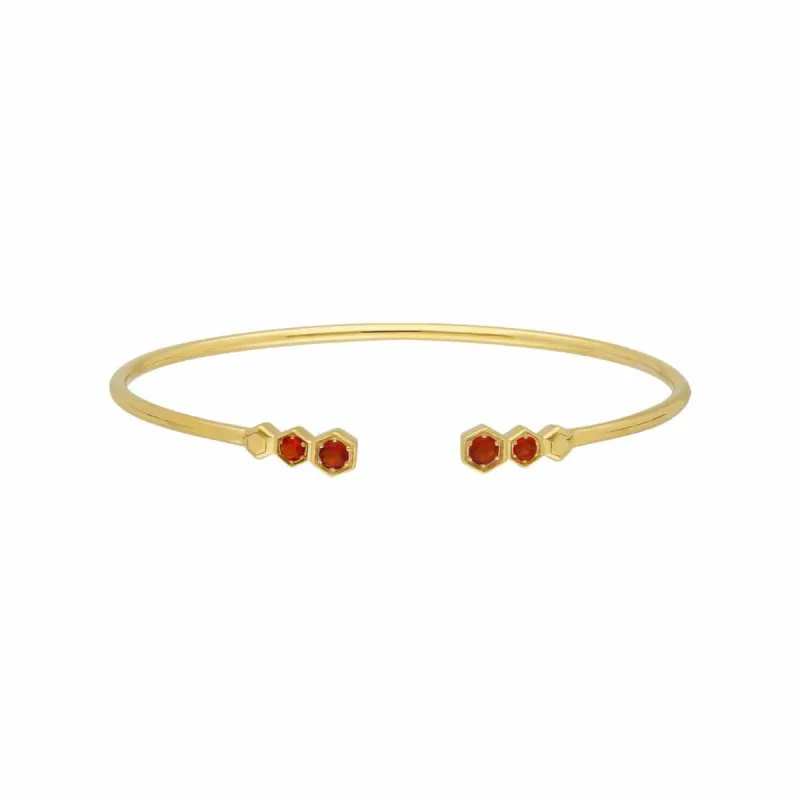 Geometric Fire Opal Open Bangle in Gold Plated Silver sold by Gemondo Jewellery