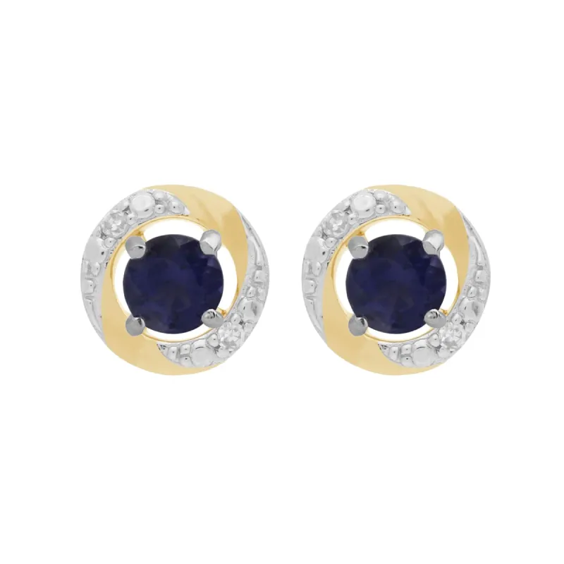 9ct White Gold Iolite Stud Earrings with Detachable Diamond Halo Ear Jacket in 9ct Yellow Gold sold by Gemondo Jewellery