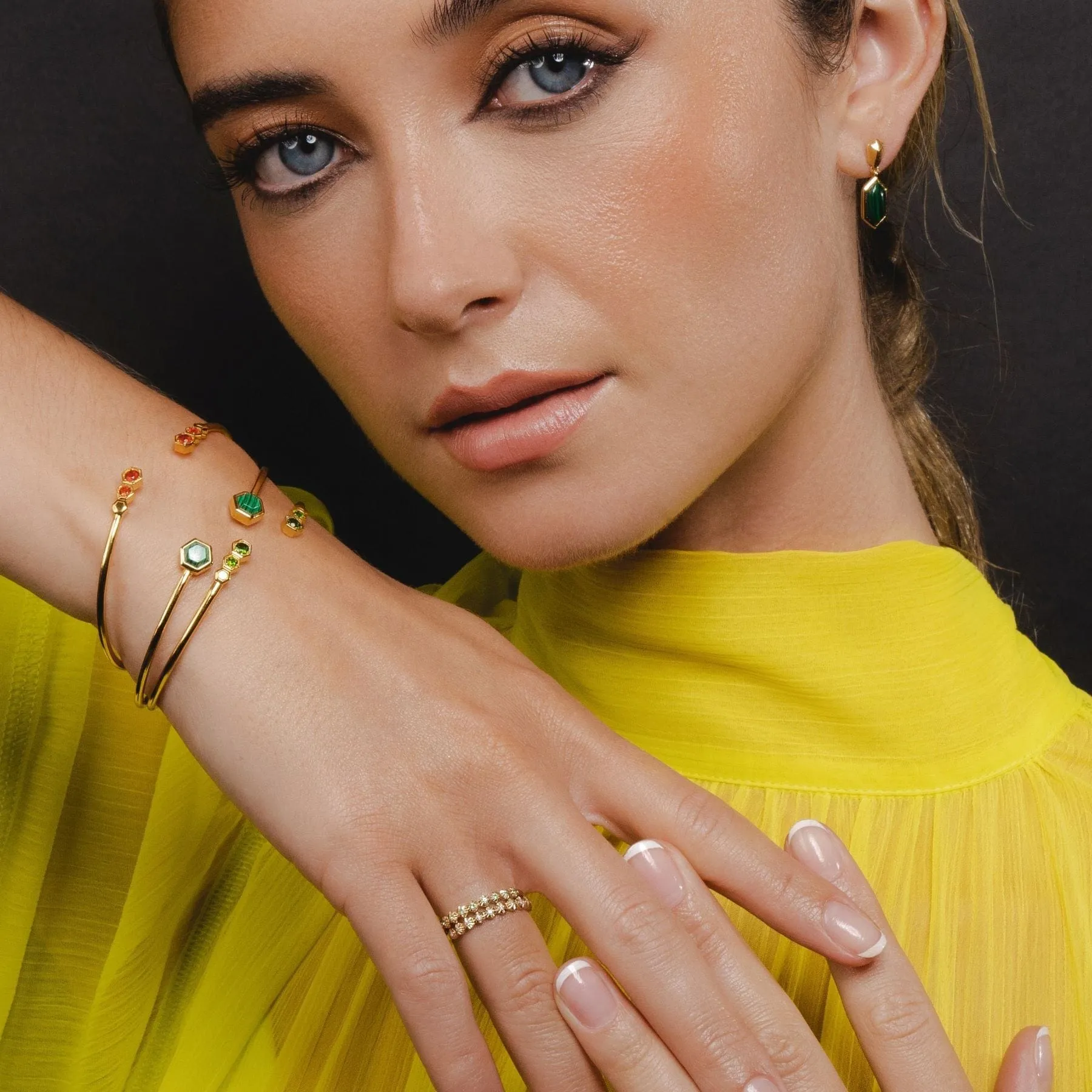 Geometric Fire Opal Open Bangle in Gold Plated Silver sold by Gemondo Jewellery product image thumbnail 3