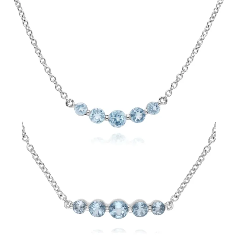 Classic Round Blue Topaz Five Stone Gradient Bracelet & Necklace Set in 925 Sterling Silver sold by Gemondo Jewellery