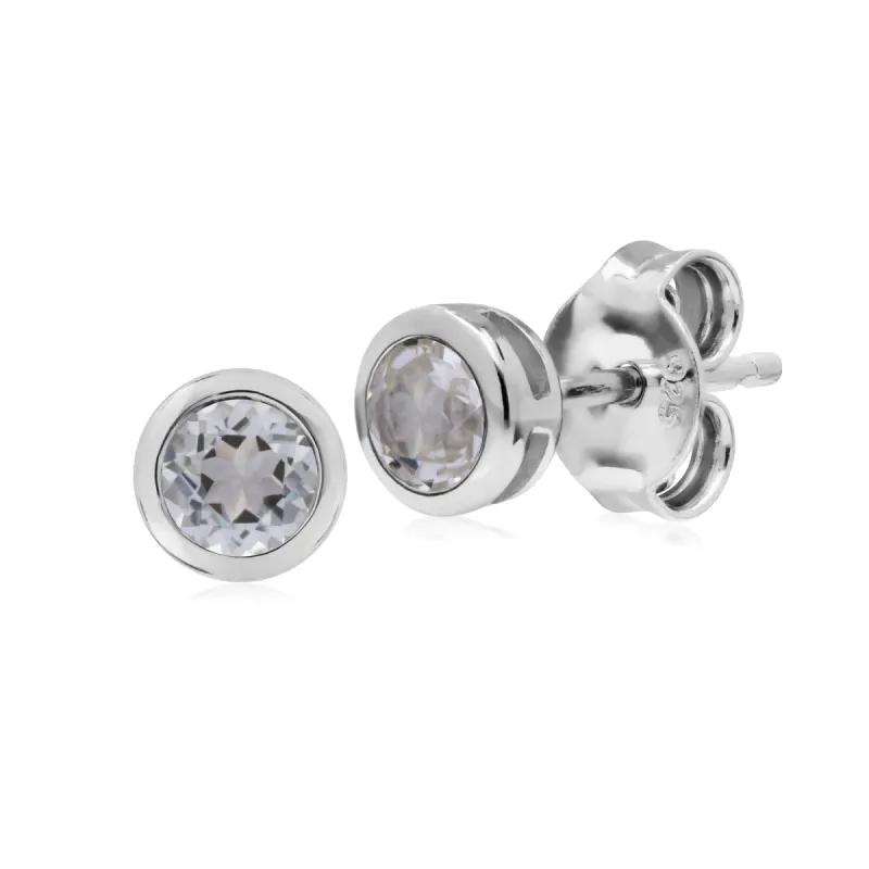 Classic Round White Topaz Bezel Stud Earrings in 925 Sterling Silver sold by Gemondo Jewellery