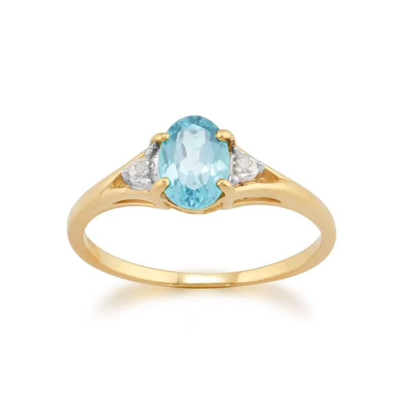 Classic Blue Topaz & Diamond Ring in 9ct Yellow Gold sold by Gemondo Jewellery