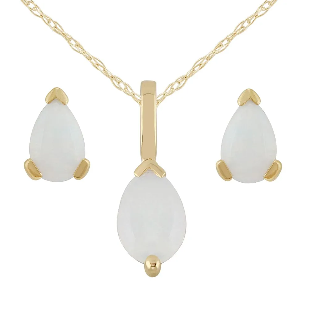 Classic Pear Opal Single Stone Stud Earrings & Pendant Set in 9ct Yellow Gold sold by Gemondo Jewellery