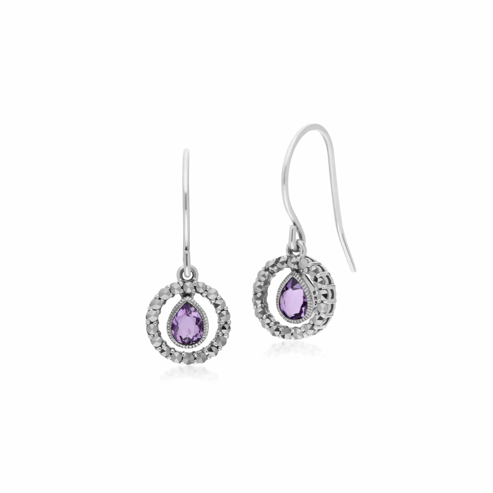 Classic Tear Drop Amethyst & Marcasite Drop Earrings & 45cm Necklace Set sold by Gemondo Jewellery product image thumbnail 2