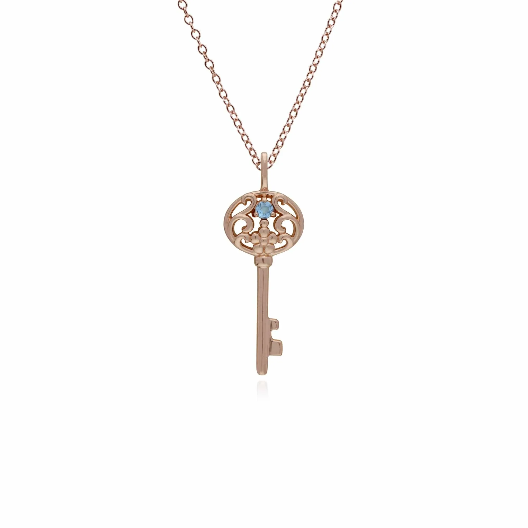 Classic Swirl Heart Lock Pendant & Aquamarine Big Key Charm in Rose Gold Plated 925 Sterling Silver sold by Gemondo Jewellery product image thumbnail 2