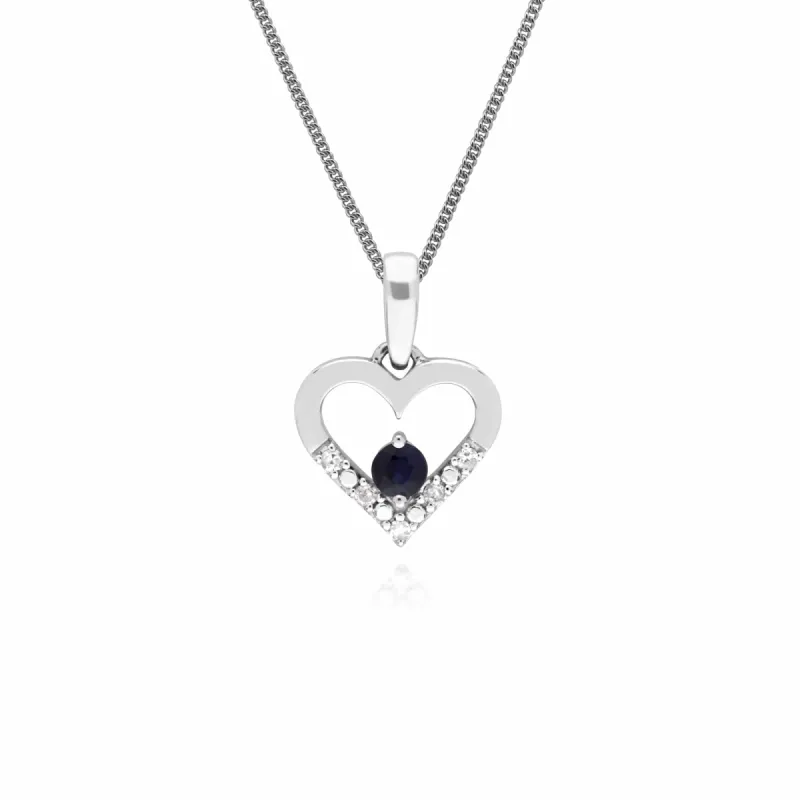 Classic Sapphire & Diamond Love Heart Shaped Pendant in 9ct White Gold sold by Gemondo Jewellery