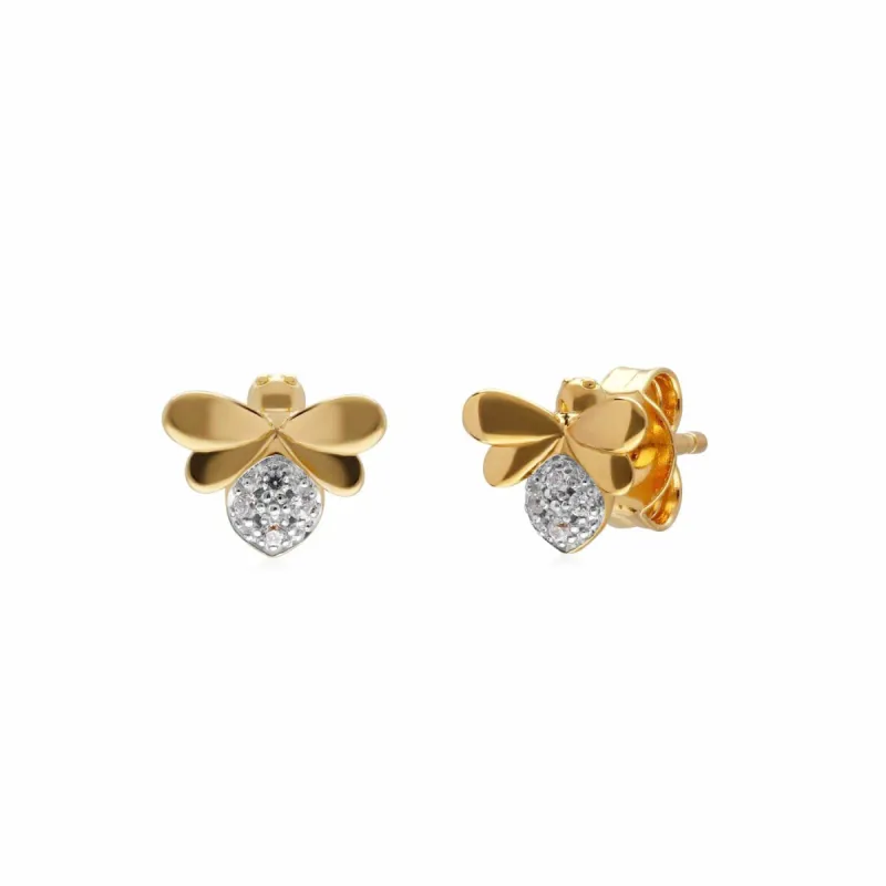 Honeycomb Inspired Diamond Bee Earrings in 9ct Yellow Gold sold by Gemondo Jewellery