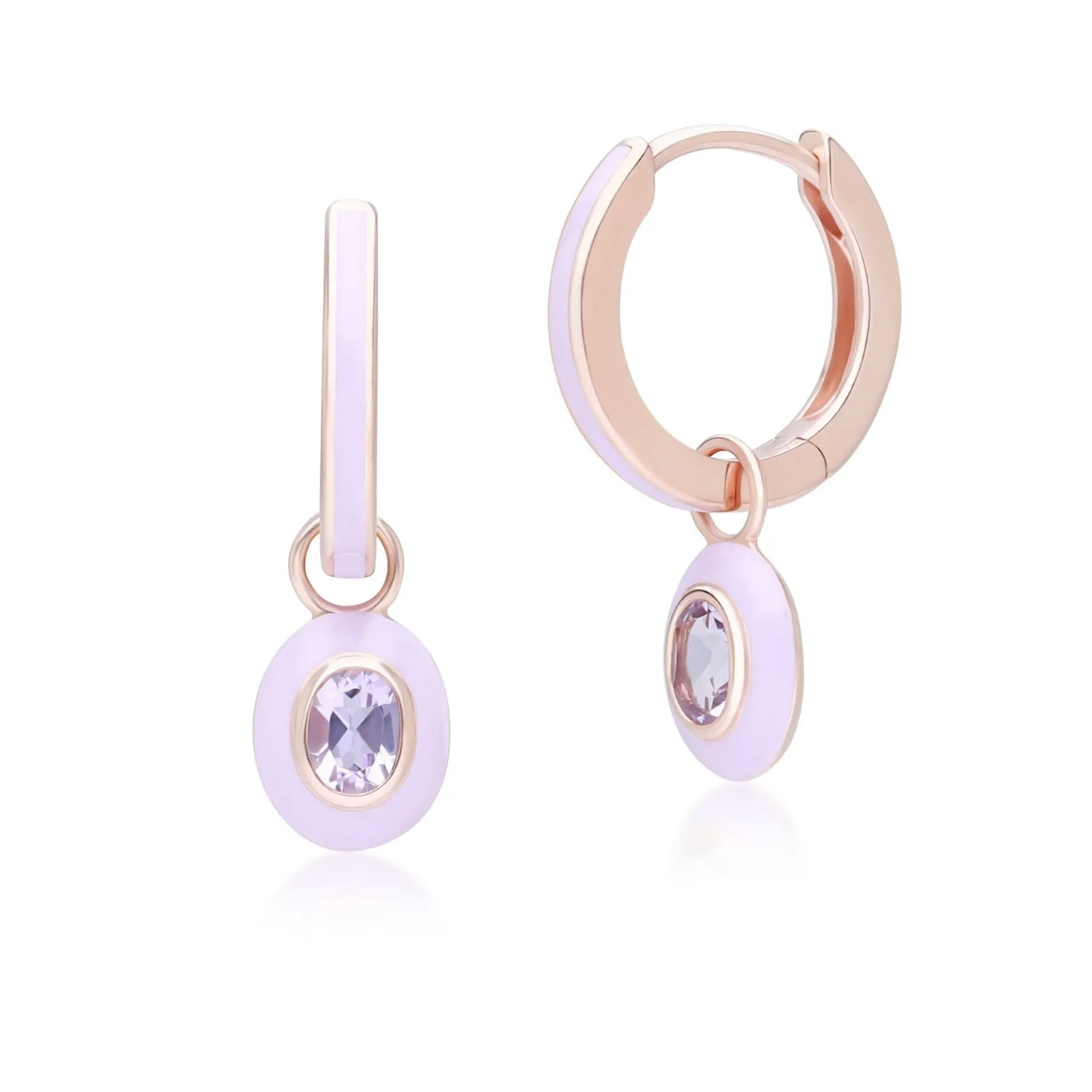 Siberian Waltz Violet Enamel & Pink Amethyst Hoop Earrings In 18ct Rose Gold Plated Sterling Silver sold by Gemondo Jewellery