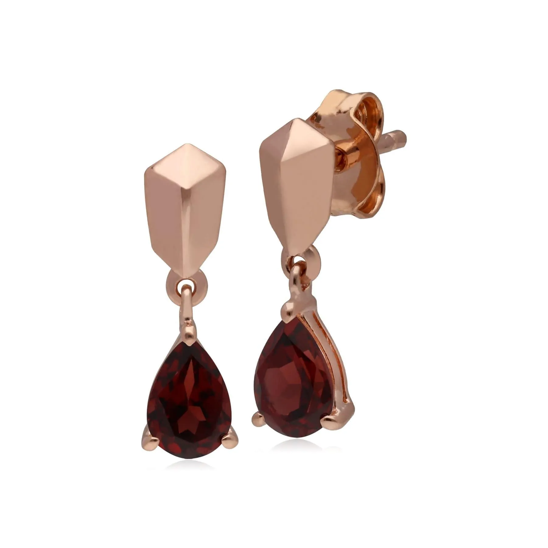 Micro Statement Garnet Earrings in Rose Gold Plated Silver sold by Gemondo Jewellery