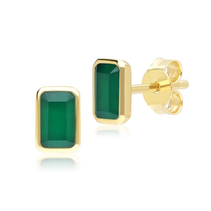 Classic Baguette Chalcedony Stud Earrings in 9ct Yellow Gold sold by Gemondo Jewellery