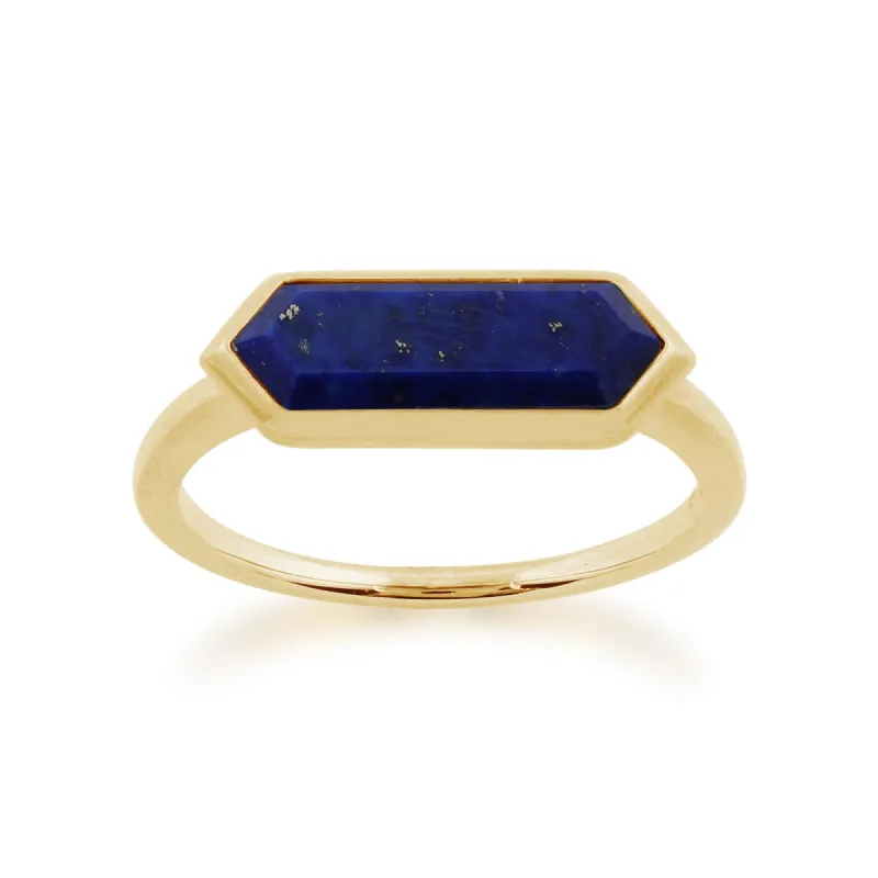 Geometric Hexagon Lapis Lazuli Ring in Gold Plated Silver sold by Gemondo Jewellery