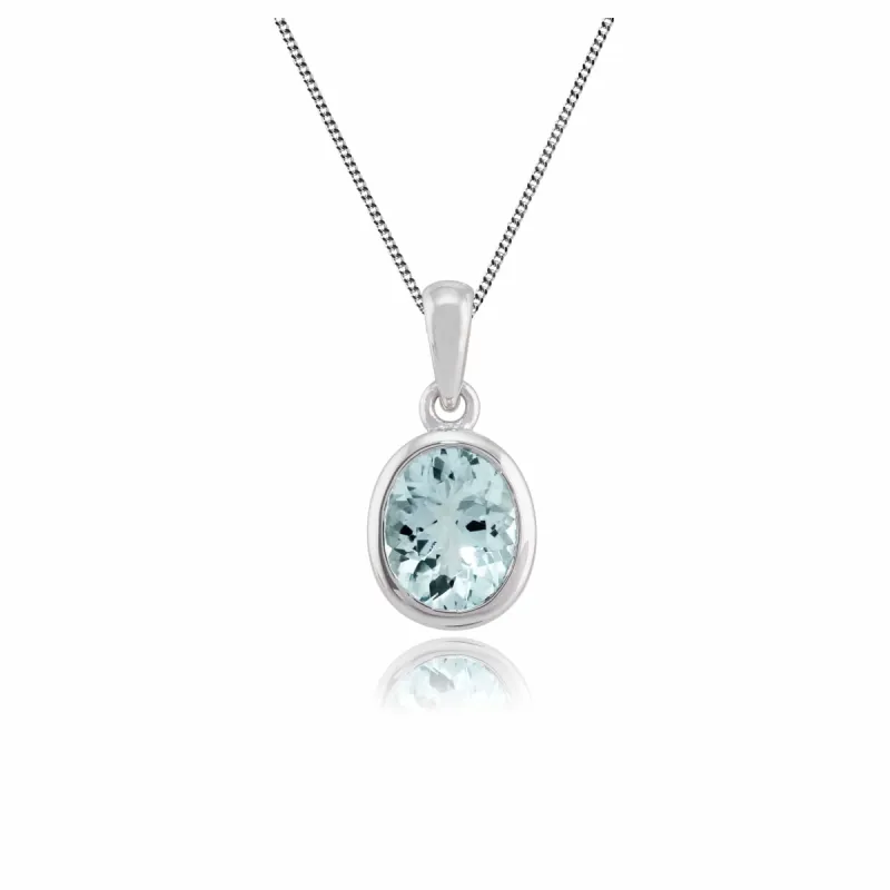 Classic Oval Aquamarine Pendant in 9ct White Gold sold by Gemondo Jewellery
