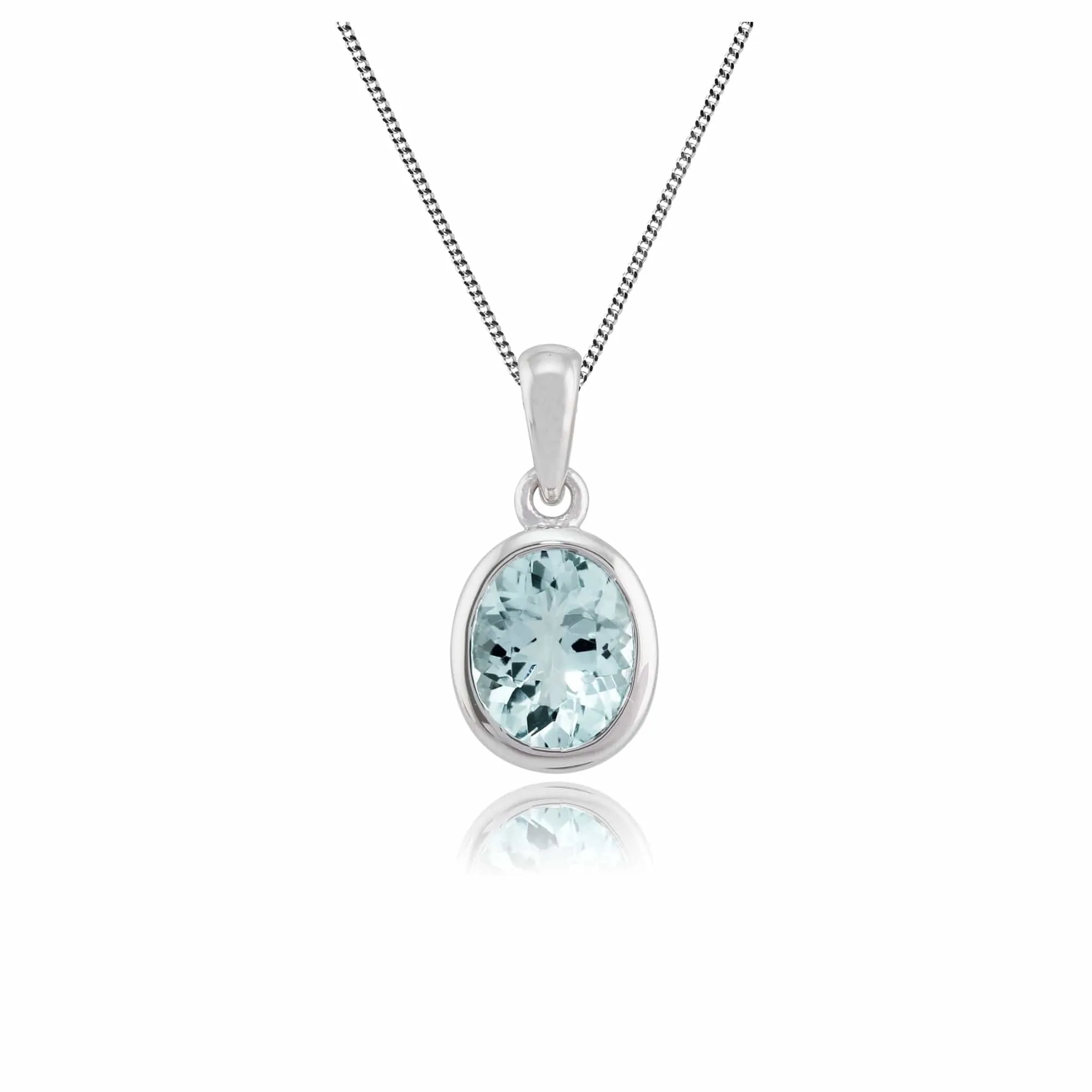 Classic Oval Aquamarine Pendant in 9ct White Gold sold by Gemondo Jewellery