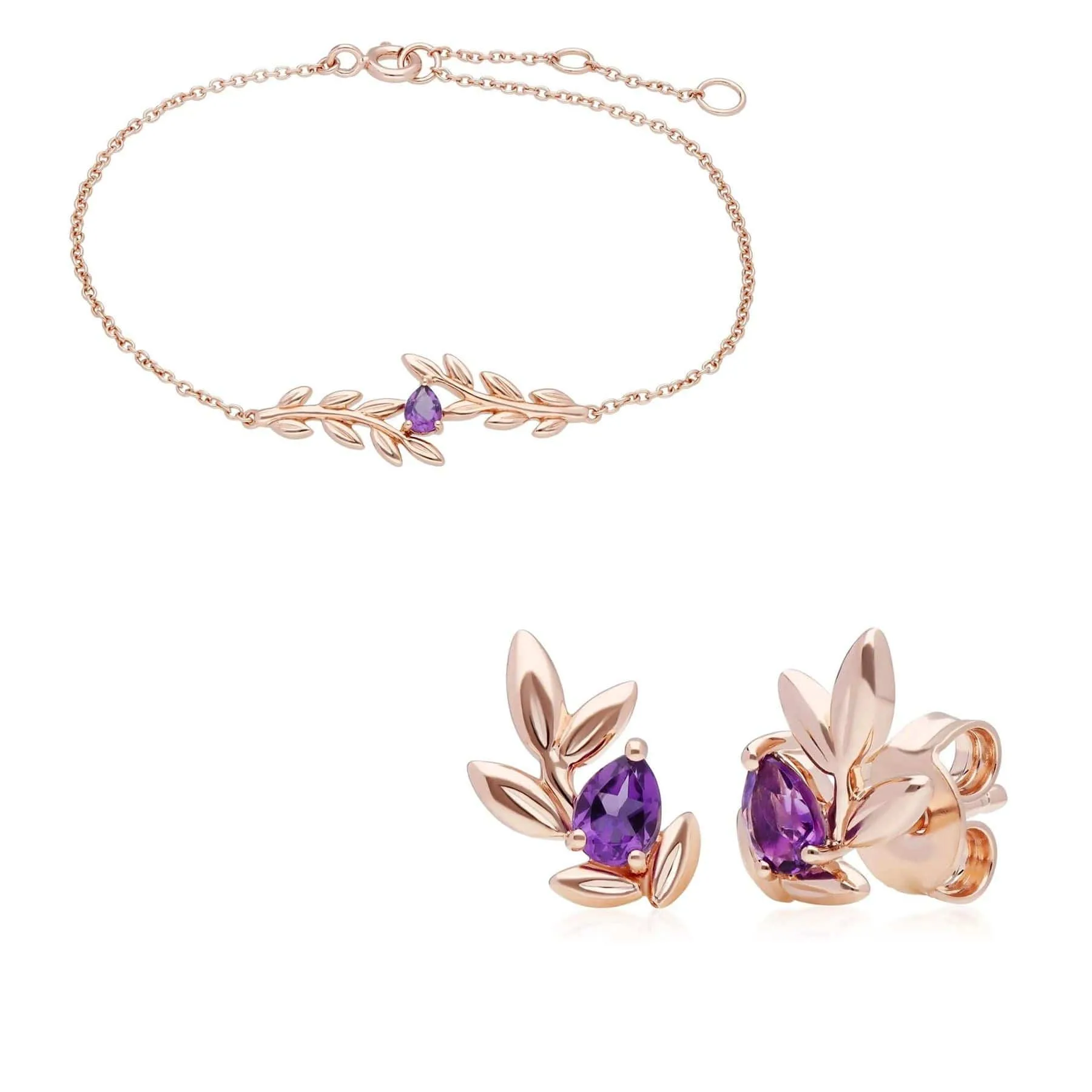 O Leaf Amethyst Bracelet & Earring Set in 9ct Rose Gold sold by Gemondo Jewellery