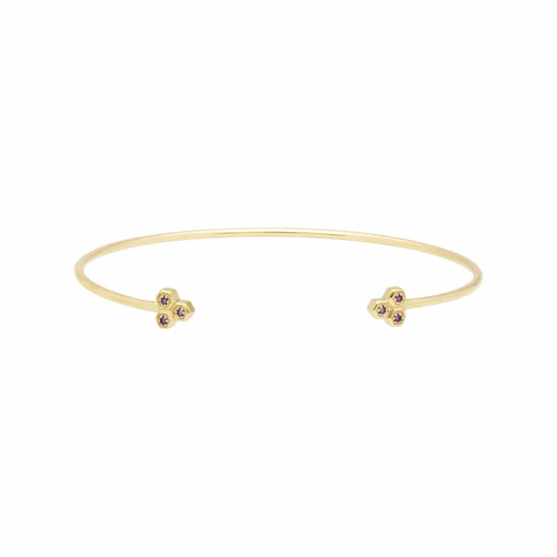 Amethyst Trilogy Geometric Bangle in 9ct Yellow Gold sold by Gemondo Jewellery