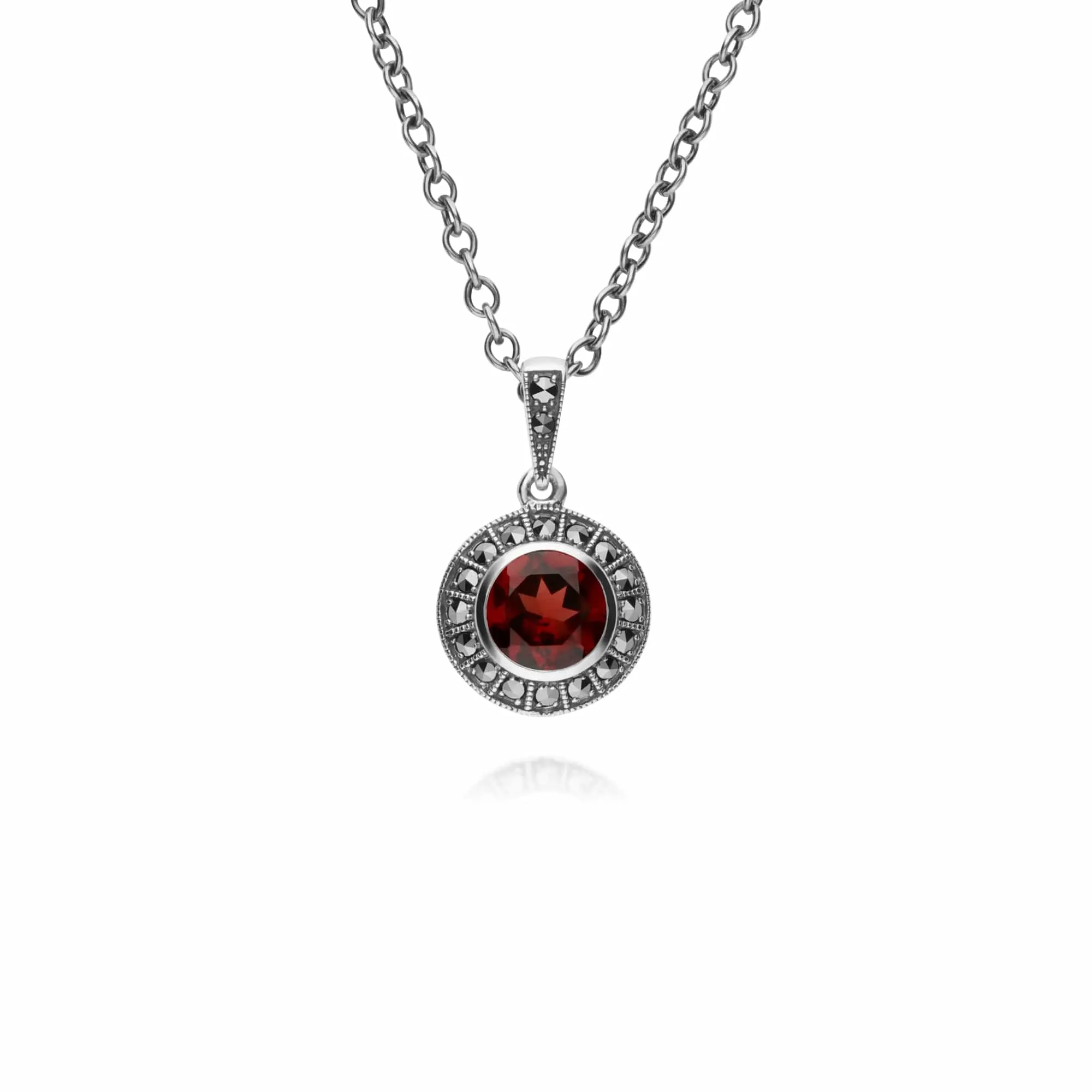 Art Deco Style Round Garnet and Marcasite Cluster Ring & Pendant Set sold by Gemondo Jewellery product image thumbnail 2