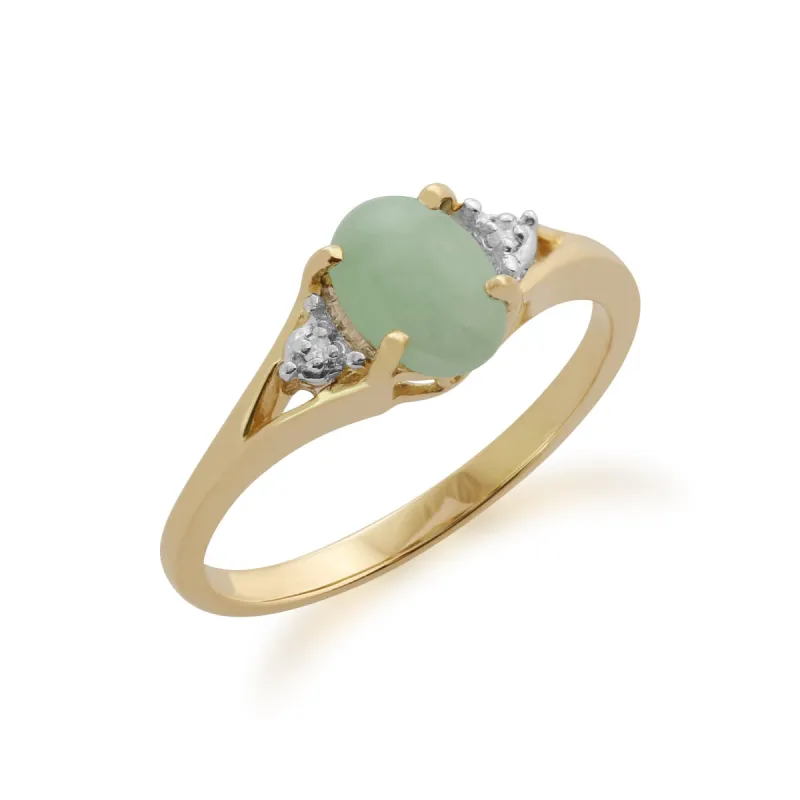 Classic Oval Jade & Diamond Ring in 9ct Yellow Gold sold by Gemondo Jewellery
