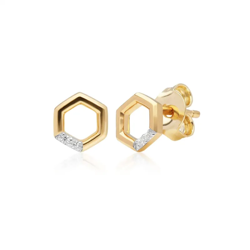 Diamond Hexagon Stud Earrings in 9ct Yellow Gold sold by Gemondo Jewellery