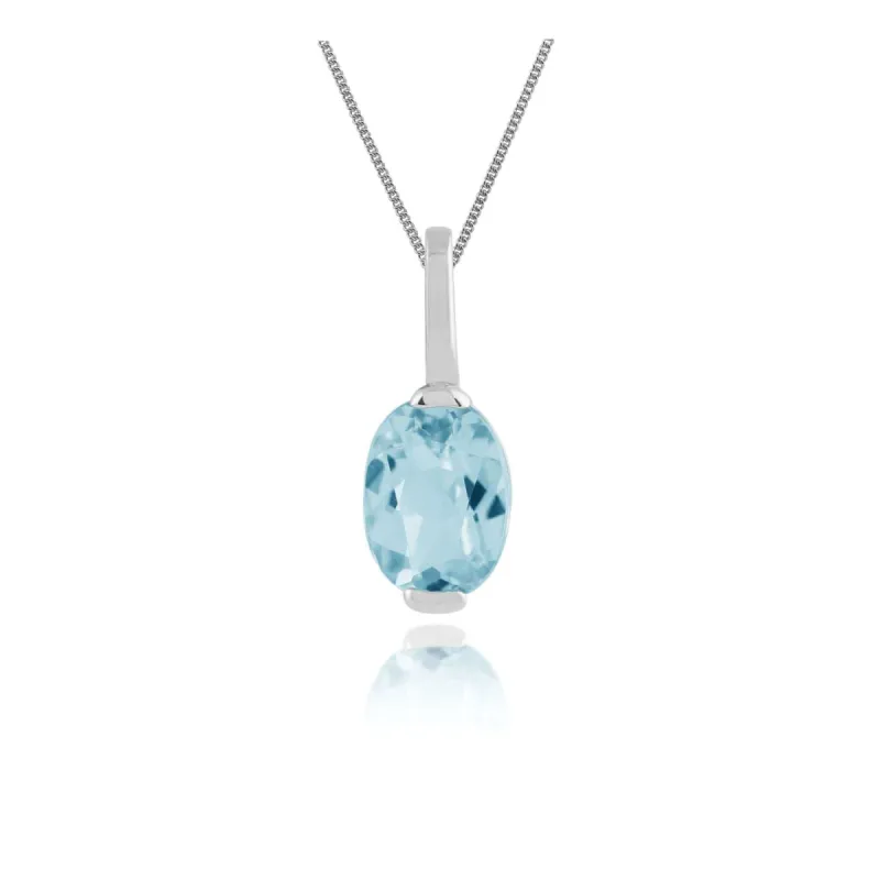 Classic Oval Blue Topaz Pendant in 9ct White Gold sold by Gemondo Jewellery