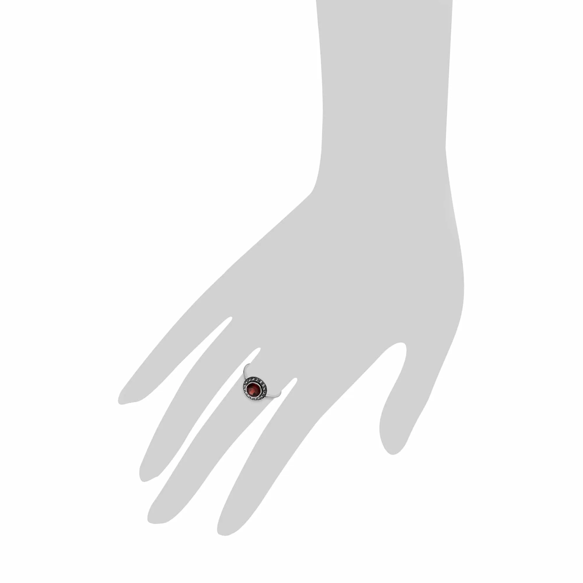 Art Deco Style Round Garnet & Marcasite Silver Halo Ring sold by Gemondo Jewellery product image thumbnail 3