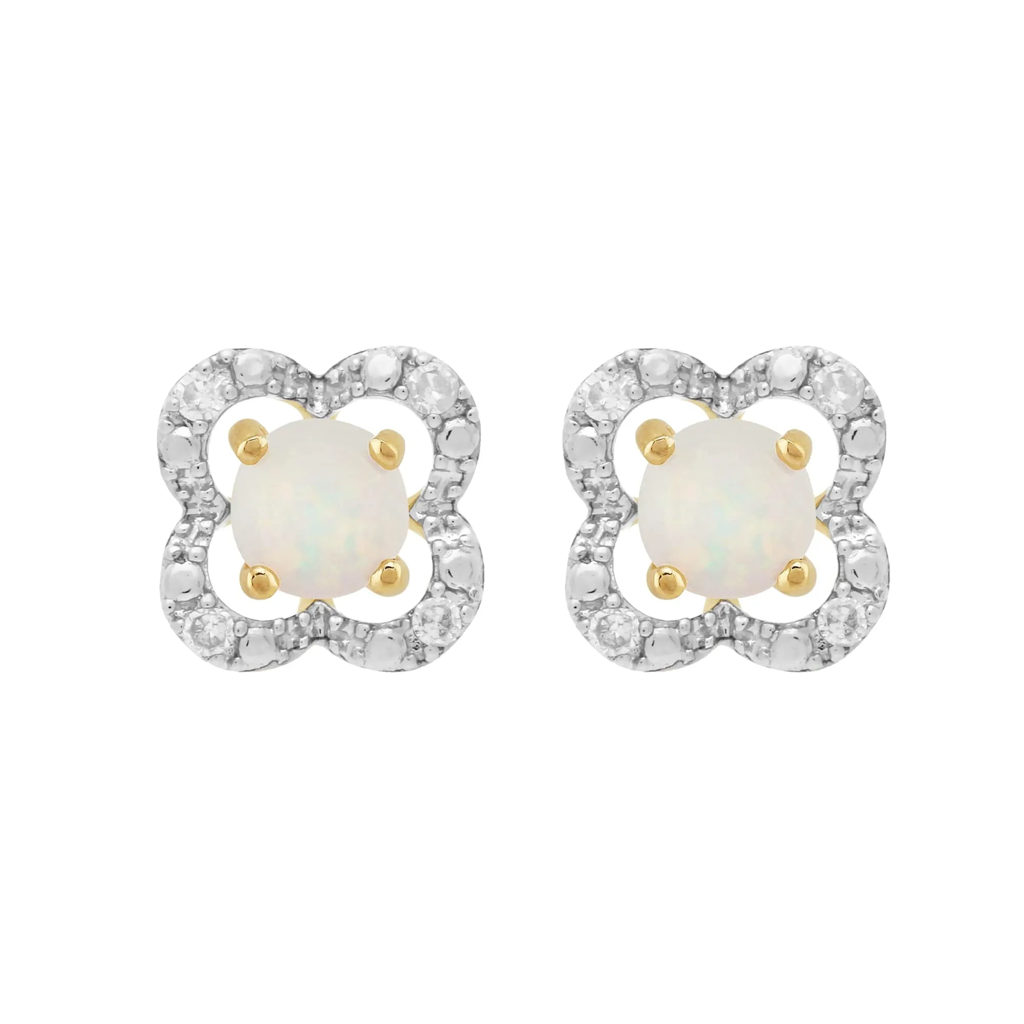 Classic Round Opal Stud Earrings with Detachable Diamond Floral Ear Jacket in 9ct Yellow Gold sold by Gemondo Jewellery