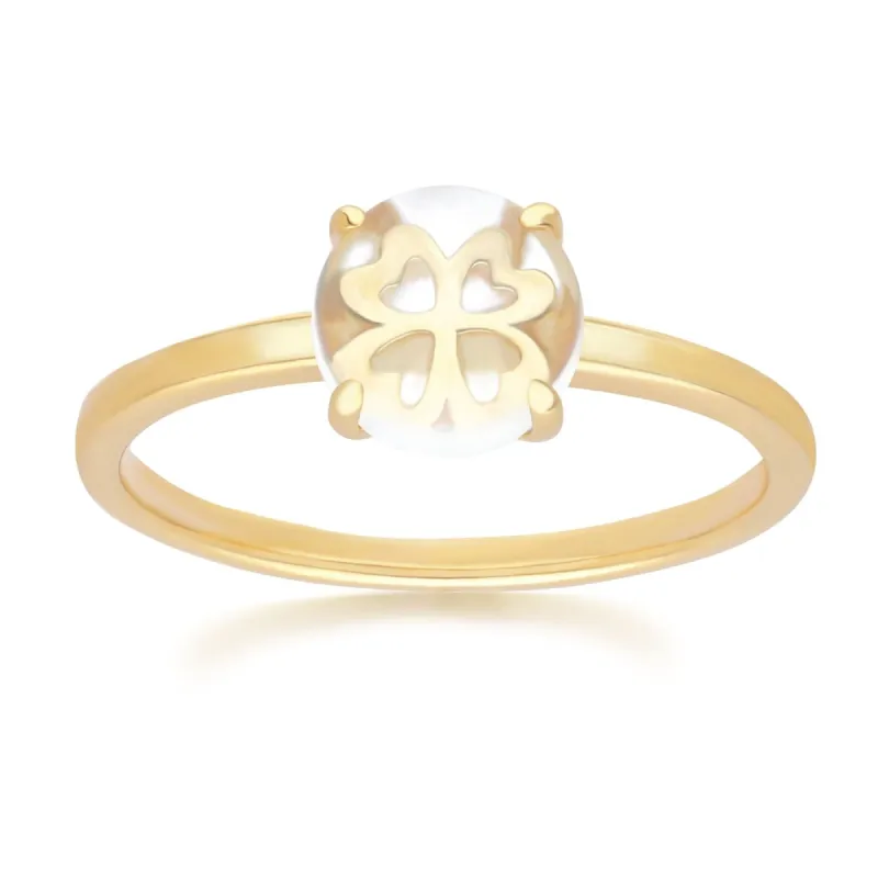 Gardenia Rock Crystal Cabochon Ring in Gold Plated Sterling Silver sold by Gemondo Jewellery