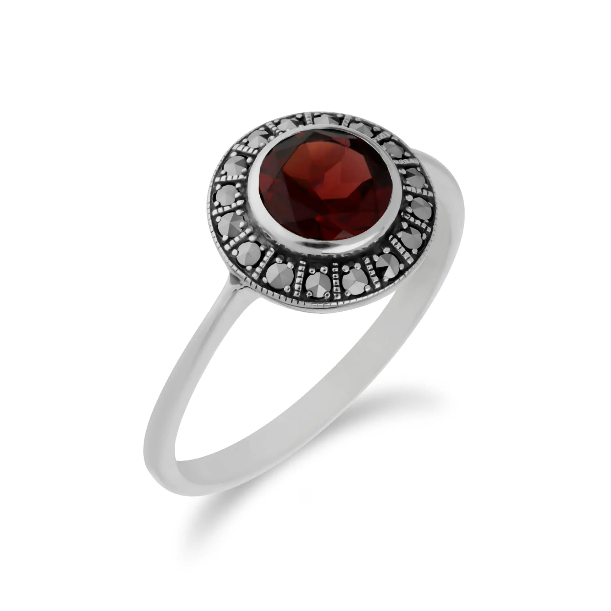 Art Deco Style Round Garnet & Marcasite Silver Halo Ring sold by Gemondo Jewellery product image thumbnail 2