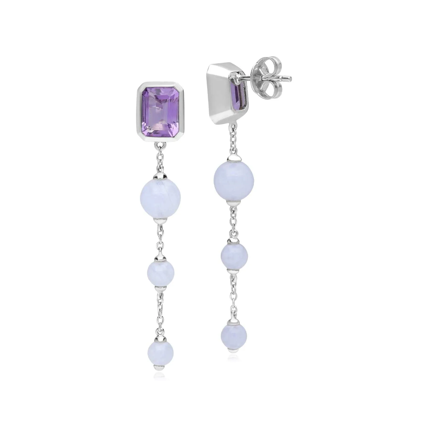 ECFEW™ Unifier Amethyst & Blue Lace Agate Dangle Drop Earrings In Sterling Silver sold by Gemondo Jewellery product image thumbnail 3