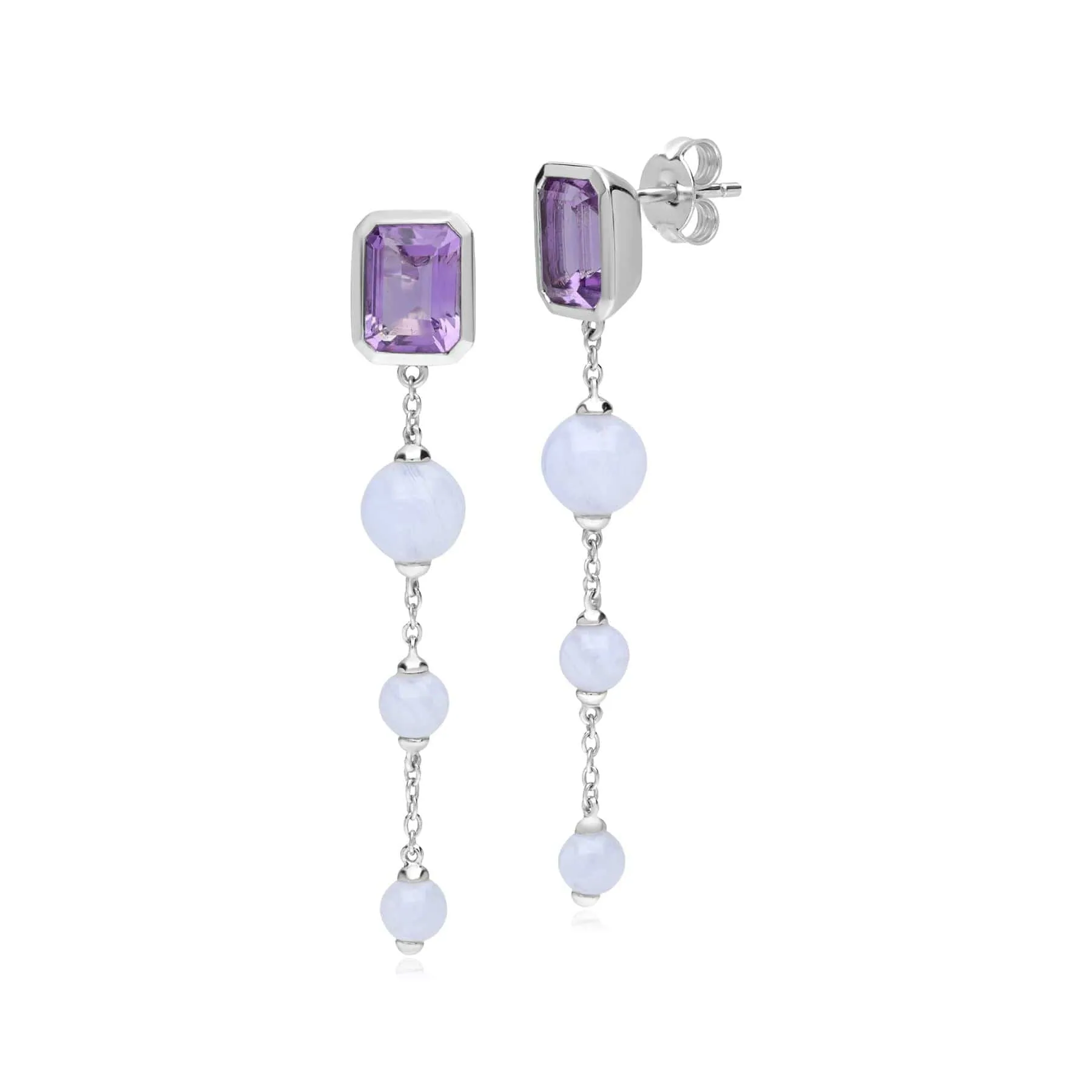 ECFEW™ Unifier Amethyst & Blue Lace Agate Dangle Drop Earrings In Sterling Silver sold by Gemondo Jewellery