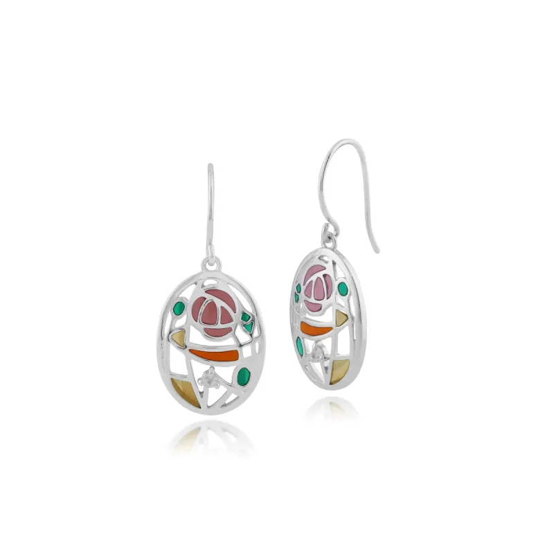 Rennie Mackintosh Round Topaz Rose Circle Drop Earrings in 925 Sterling Silver sold by Gemondo Jewellery