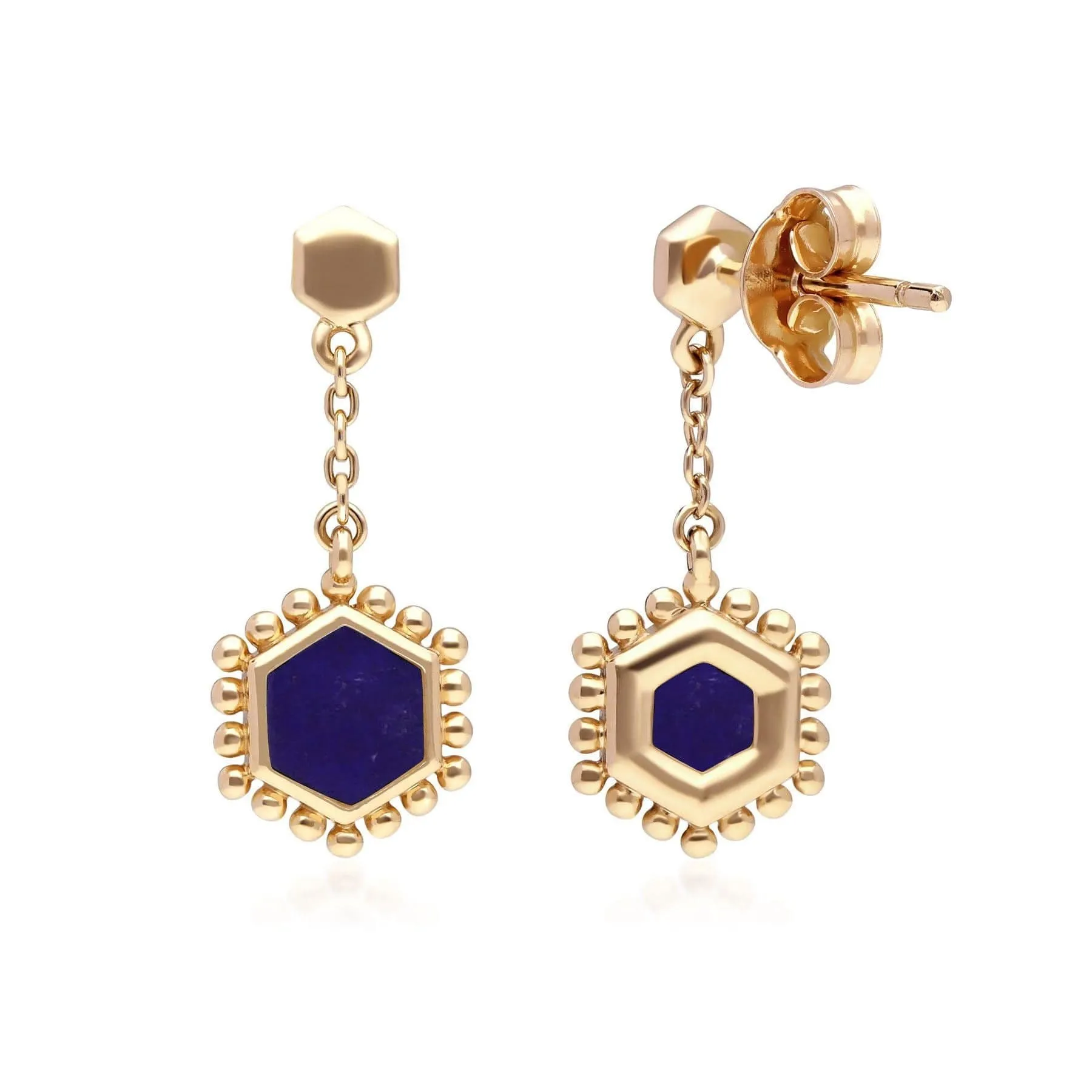 Lapis Lazuli Flat Slice Hex Drop Earrings in Gold Plated Sterling Silver sold by Gemondo Jewellery product image thumbnail 2
