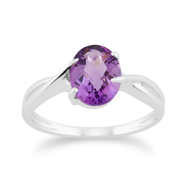 9ct White Gold 1.35ct Natural Amethyst Classic Single Stone Style Ring sold by Gemondo Jewellery