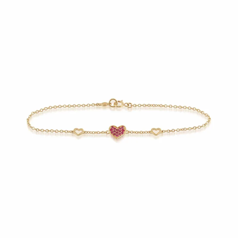 Love You More Ruby Heart Bracelet in 9ct Yellow Gold sold by Gemondo Jewellery