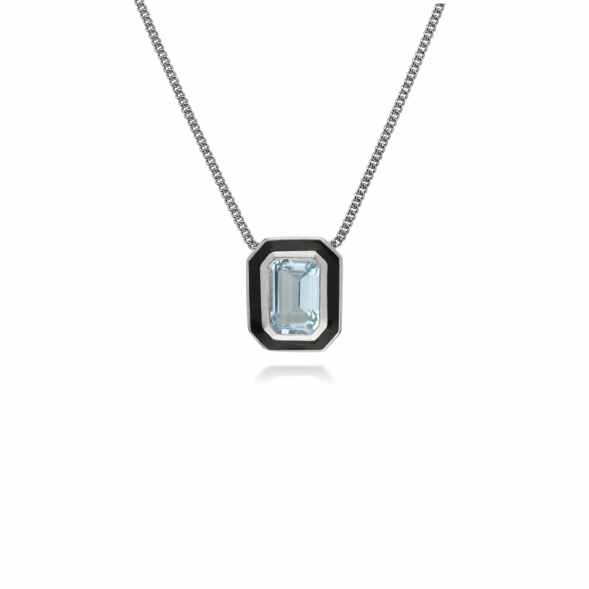 Art Deco Style Octagon Blue Topaz & Black Enamel Pendant in 925 Sterling Silver sold by Gemondo Jewellery