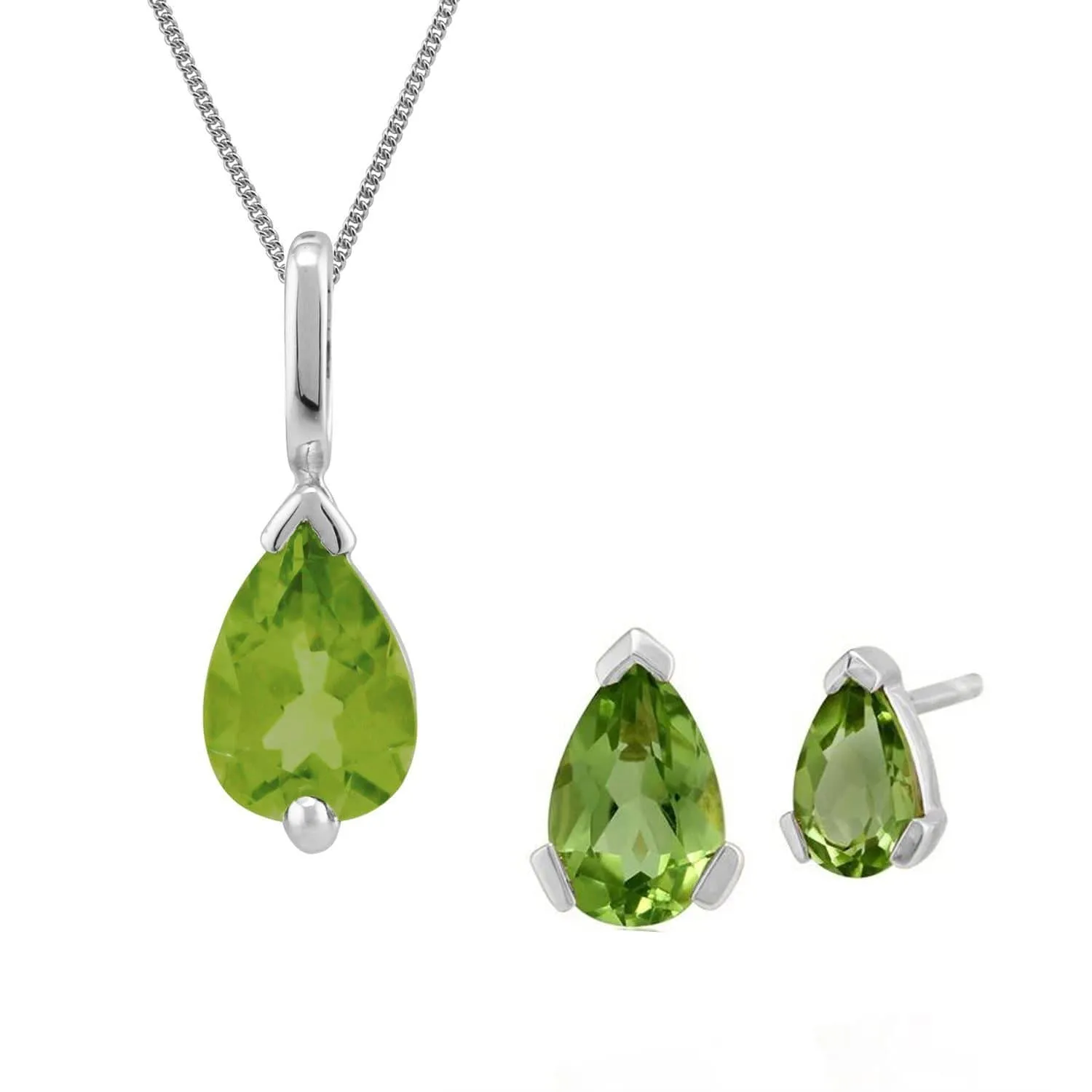 Classic Pear Peridot Single Stone Stud Earrings & Pendant Set in 9ct White Gold sold by Gemondo Jewellery