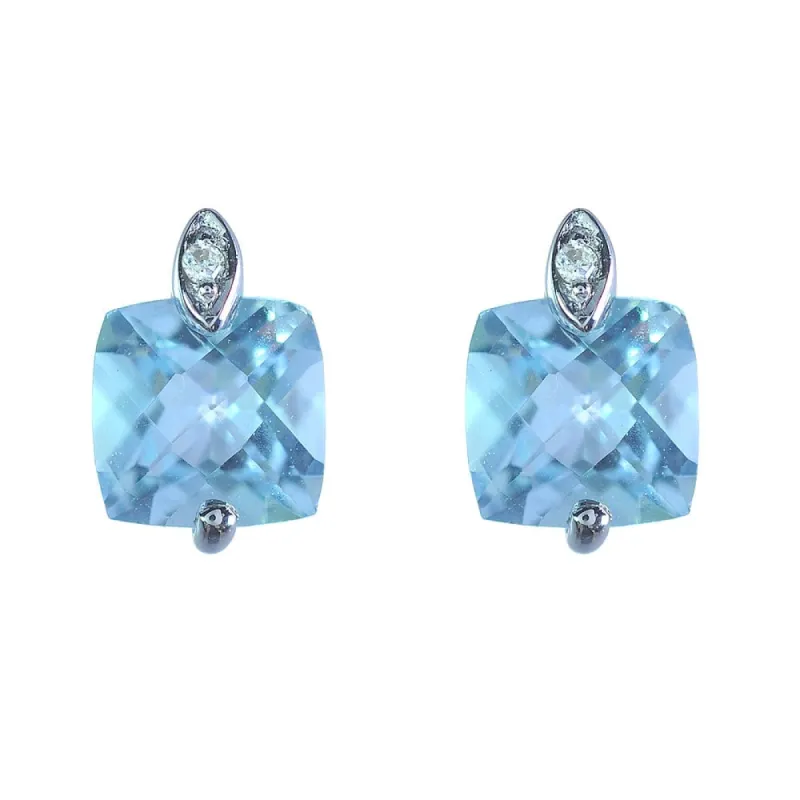 9ct White Gold 1.20ct Blue Topaz & Diamond Square Stud Earrings sold by Gemondo Jewellery