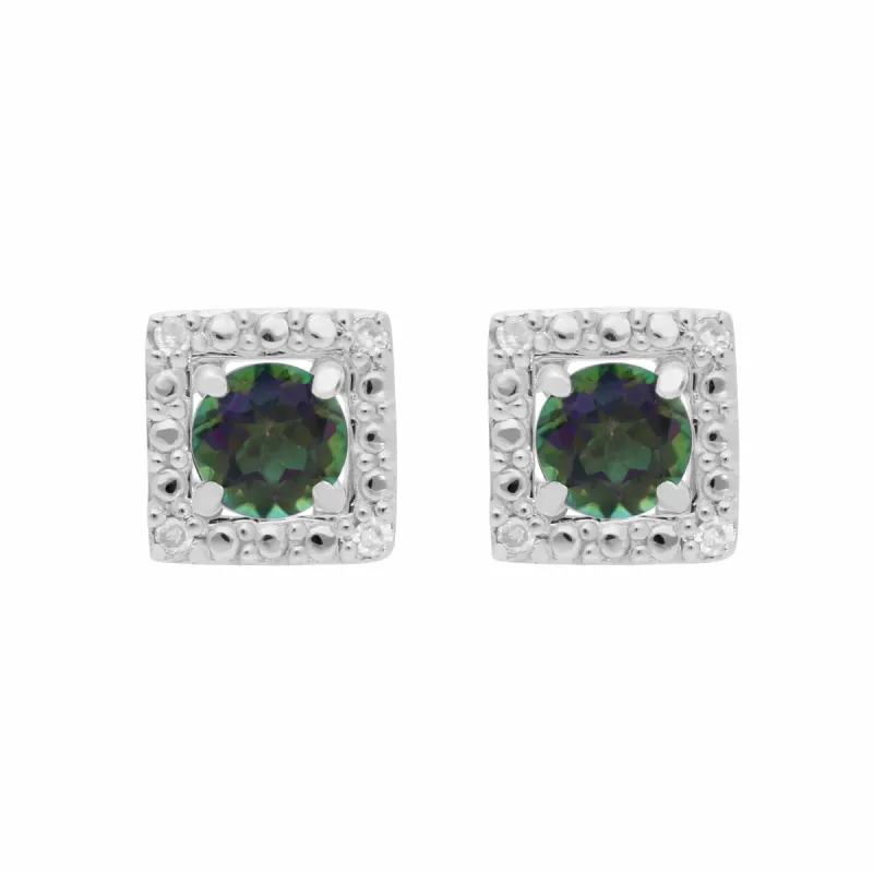 Classic Round Mystic Green Topaz Studs with Detachable Diamond Square Ear Jacket in 9ct White Gold sold by Gemondo Jewellery