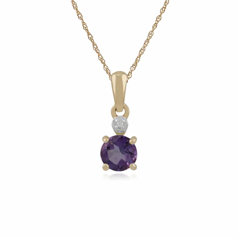 Classic Round Amethyst & Diamond Pendant in 9ct Yellow Gold sold by Gemondo Jewellery