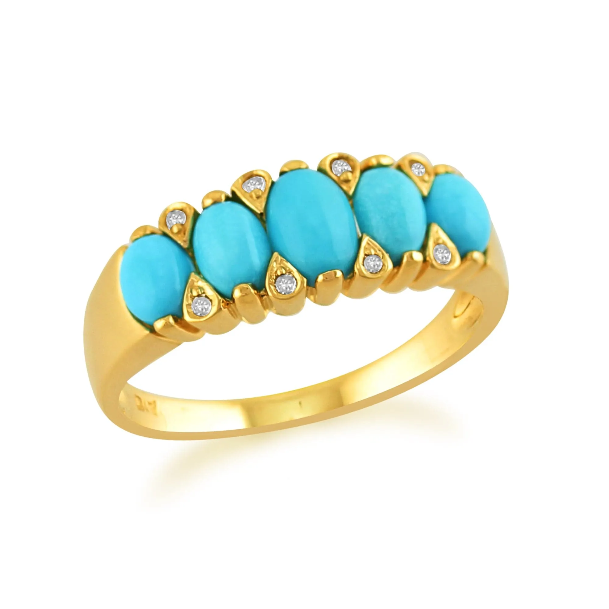 9ct Yellow Gold 1.40ct Turquoise Cabochon & Diamond Five Stone Ring sold by Gemondo Jewellery product image thumbnail 2