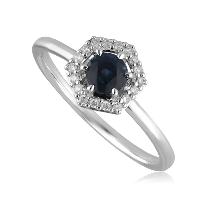 9ct White Gold 0.448ct Sapphire & Diamond Halo Ring sold by Gemondo Jewellery